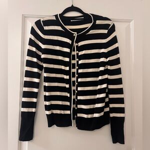 Zara Stripe Button-Up Cardigan - Black & White, Small